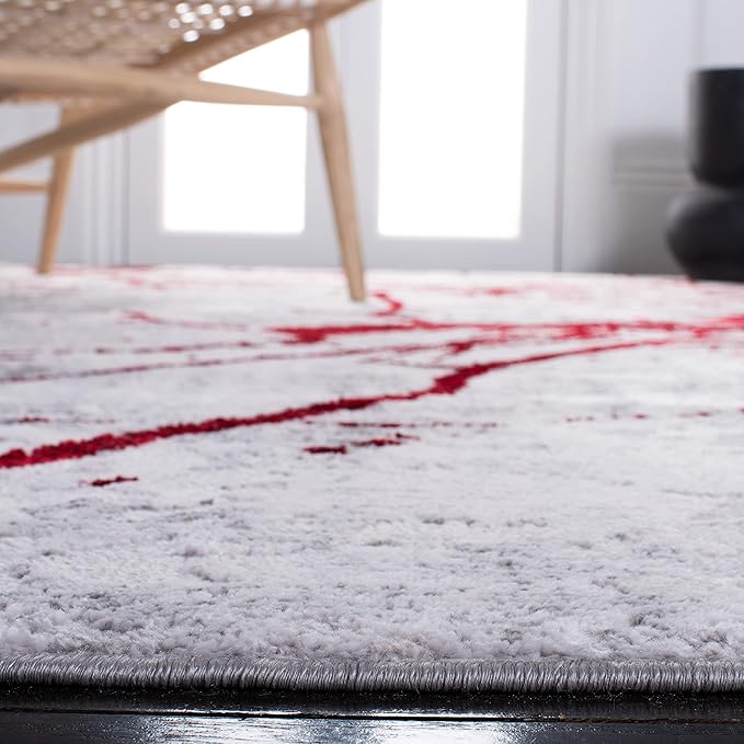 SAFAVIEH Amelia Collection Runner Rug - 2' x 8', Grey & Red, Modern Abstract Design, Non-Shedding & Easy Care, Ideal for High Traffic Areas in Living Room, Bedroom (ALA293L)