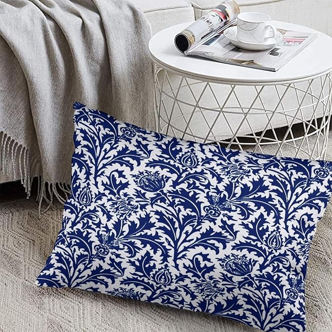Thistle Damask Navy Blue and White William Morris Throw Pillow Covers 12x20 Inch Aesthetic Pillow Velvet Decorative Pillowcase Home Decor Living Room Cushion Case for Bed Sofa Couch