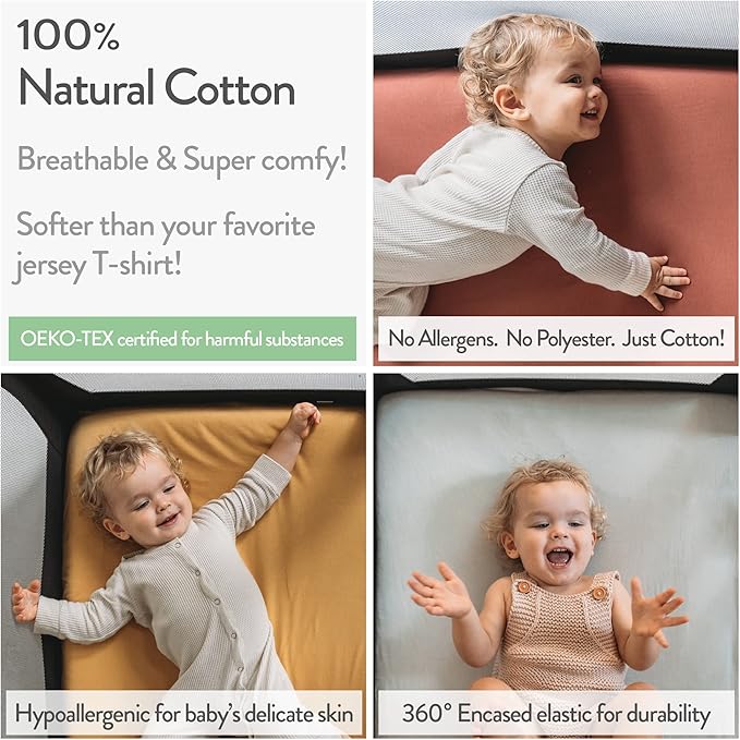 Pack and Play Sheets Fitted – Compatible with Graco Pack n Play Playard Crib and Other 27 x 39 Inch Playpen Mattress – Snuggly Soft 100% Jersey Cotton – Cream + Brown – 2 Pack
