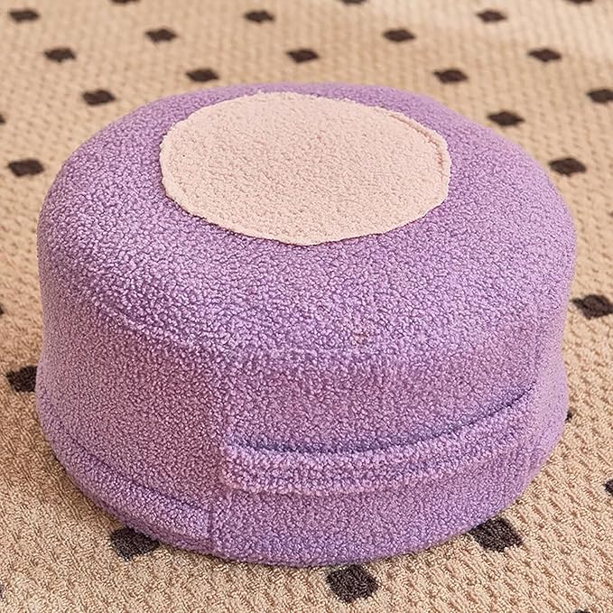 Round Pouf Ottoman Foot Rest, Stuffed Floor Pouf Foot Stool with Foam Chunk, Fluffy Storage Ottomans for Living Room Home Decor, Purple