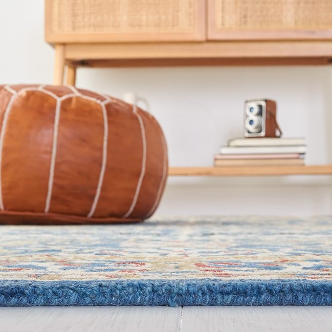 SAFAVIEH Antiquity Collection Area Rug - 5' x 8', Dark Blue & Multi, Handmade Traditional Oriental Wool, Ideal for High Traffic Areas in Living Room, Bedroom (AT64B)