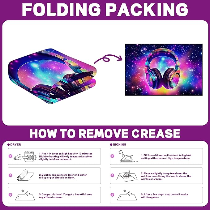 Galaxy Game Area Rug Music Headphone Rugs Colorful Throw Rug Non-Slip Carpet Doormats for Living Room Bedroom Apartment Dorm Floor Mat 59 in x 39 in