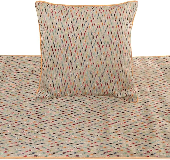 The HomeCentric King Queen Twin Beige & Multicolor Luxury Full 68"x18" Bed Runner Without Pillow Cover, Chevron Embroidery Bed Scarf on Jacquard Embroidered Fabric - Happy Chevy