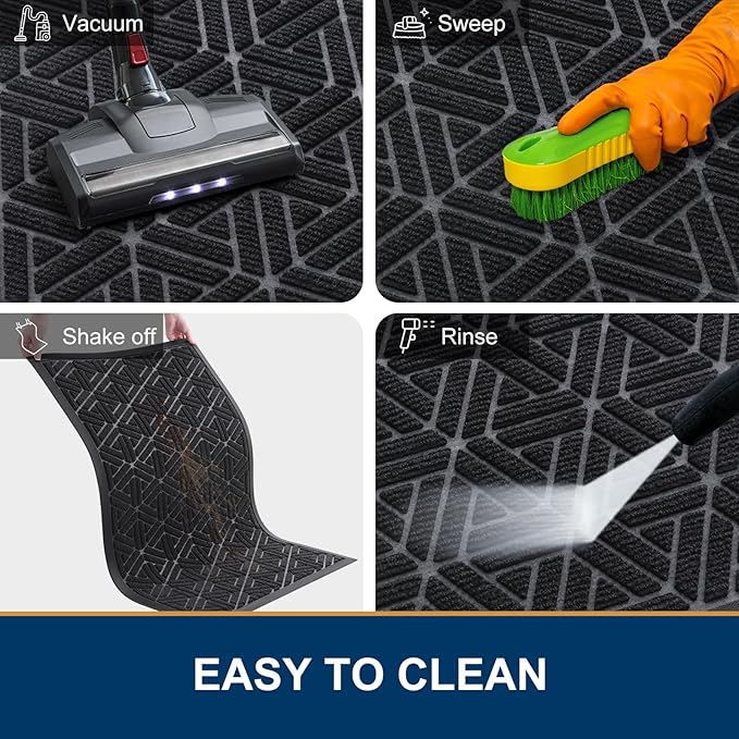 Smiry Front Door Mat Outside Entrance, Heavy Duty Sturdy Natural Rubber Doormat, Trap Dirt and Moisture, Easy Clean Low Profile Mats for Indoor Outdoor Entry, Grid Geometric (59x24, Black)