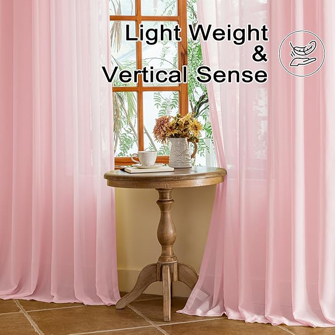 MAIHER Pink Pinch Pleat Sheer Curtains 63 Inches Long Short Curtain Panels Soft Touch Light Filtering Pleated Drapes with Adjustable Hooks for Bedroom Nursery, Pink, 42" W x 63" L, 2 Panels