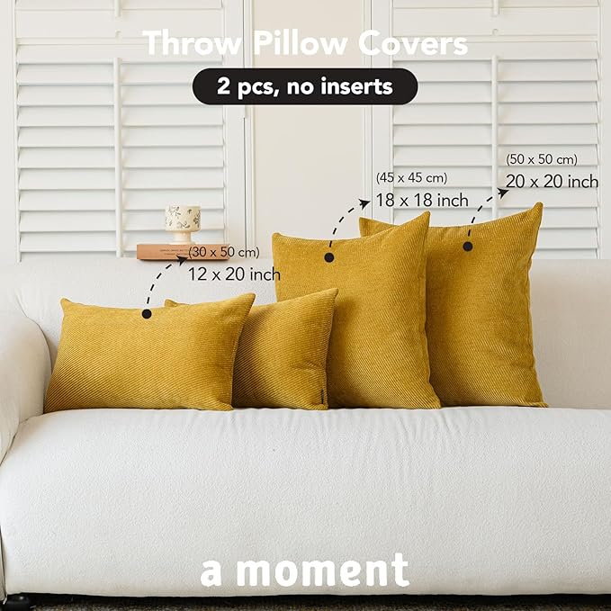 a moment Pack of 2 Decorative Chenille Throw Pillow Covers with Twill Cushion Covers for Sofa Living Room Couch Bed 18x18 Inch Yellow