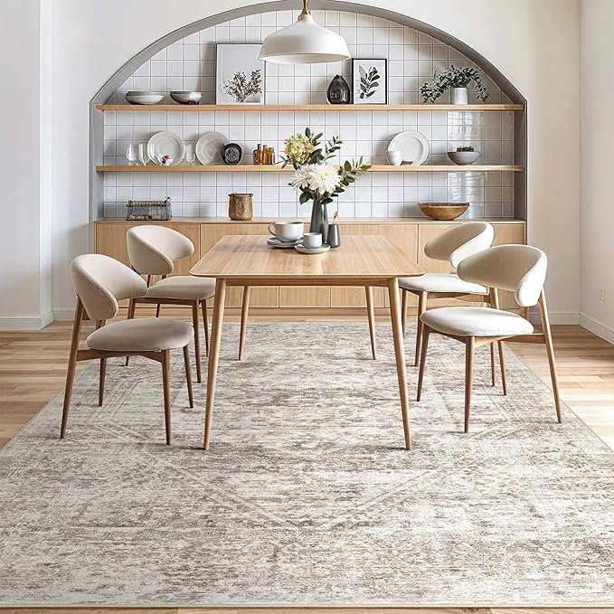 Vintage Living Room Area Rug 9x12 - Large Soft Washable Oriental Traditional Distressed Farmhouse Rugs for Bedroom - Indoor Floor Accent Carpet for Home Office House Decor - Distressed Light Brown