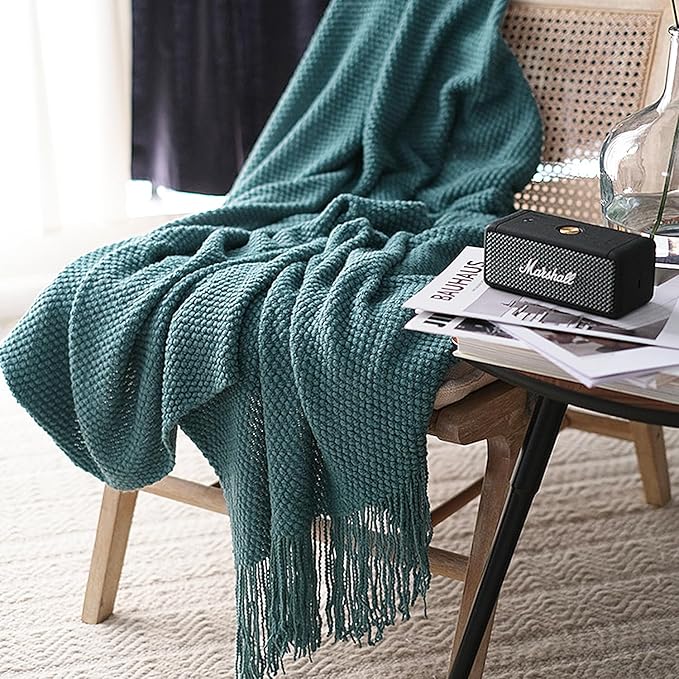LOMAO Knitted Throw Blanket with Tassels Bubble Textured Lightweight Throws for Couch Cover Home Decor (Teal, 60x80)