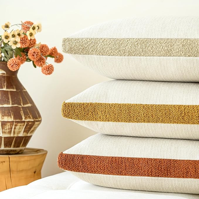 a moment Loop Yarn Linen-Like Pillow Cover Natural Soft Decorative Throw Pillow Case Farmhouse 18x18 Inch, Bohemian Textured Cushion Cover for Sofa Bed, Wrinkle-Resistant Home Decor Mustard Yellow