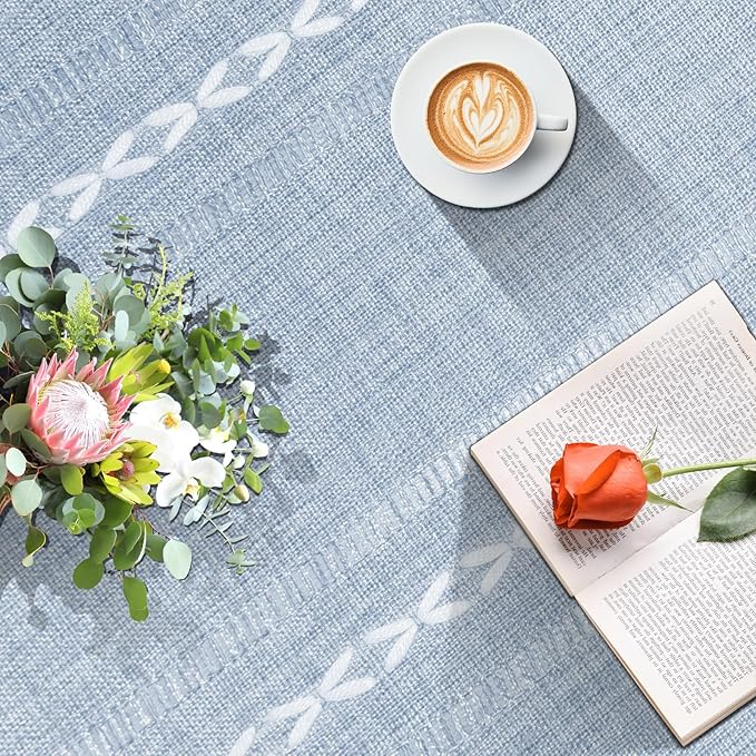 Coffee Table Cloth, Coffee Table Cover with Pockets and Tassel, Grey Jacquard for Living Room Small Rectangle Tablecloths Washer Dryer Fridge Top Dust Cover,Easy Care Machine Washable