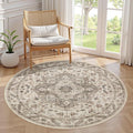 5ft Round Vintage Living Room Area Rug - 5x5 Large Soft Washable Oriental Traditional Distressed Farmhouse Rugs for Bedroom - Indoor Floor Accent Carpet for Home Office House Decor - Light Brown