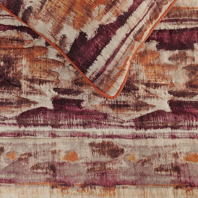 The HomeCentric King Queen Twin Pink & Orange Designer CA King 86"x18" Bed Runner Without Pillow Cover, Ikat & Quilted Bed Scarf on Cotton Printed Fabric - Ikat Splash