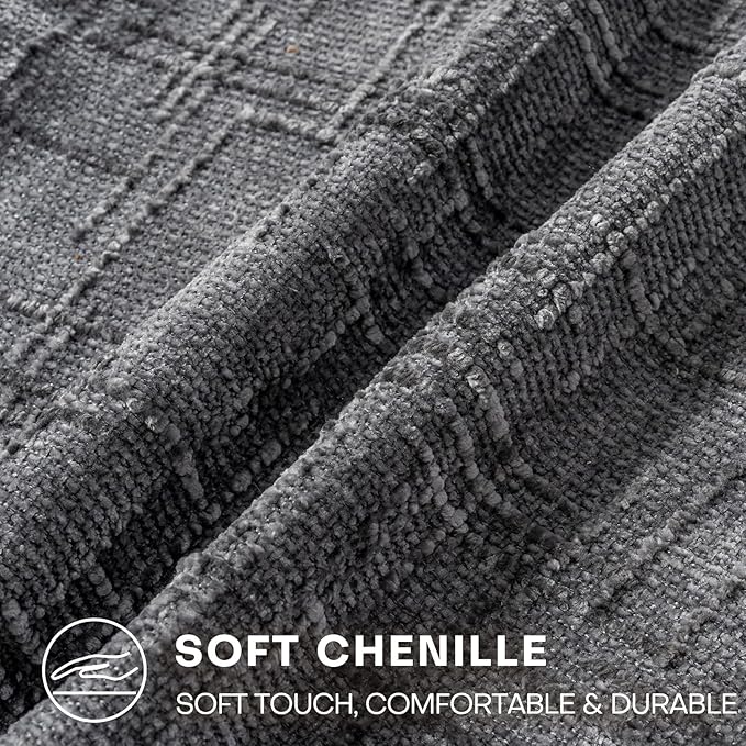 Decorative Throw Pillow Covers 20x20 Inch Set of 2, Soft Solid Farmhouse Chenille Couch Pillows, Spring Pillow Covers for Couch Sofa Bed Living Room Home Decor Pillowcase, Dark Gray