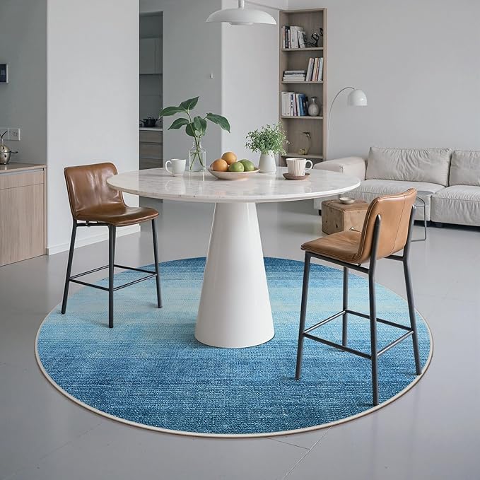 Wonnitar Modern Ombre Washable Round Rugs 5ft, Blue Round Living Room Rug, Soft Circle Bedroom Area Rug, Non-Slip Contemporary Low Pile Large Throw Carpet for Nursery Dining Room (Blue, Round 5ft)