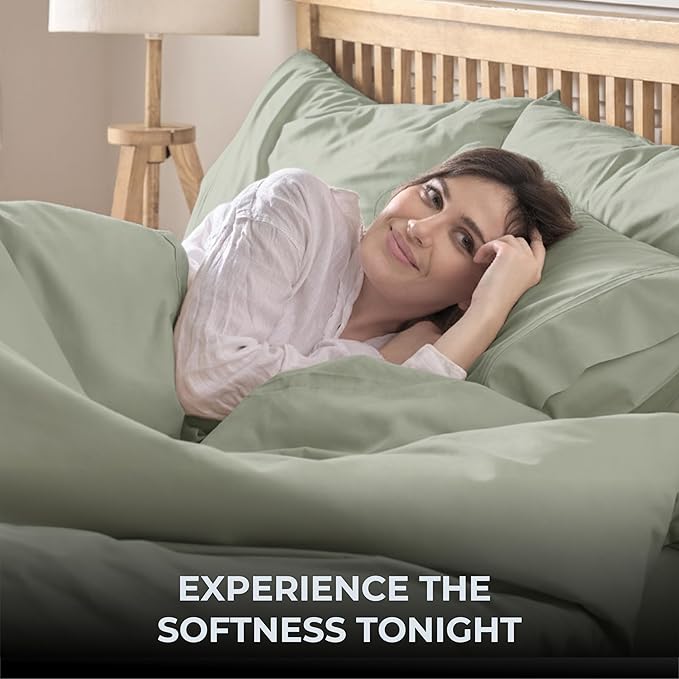 100% Natural Cotton Bed Sheets | 500 TC Single-Ply Sateen Weave Twin XL Sheets | Soft, Breathable, Hypoallergenic Solid 3-Piece Bedding with Deep Pocket Fitted, Flat, Pillowcase | Sage