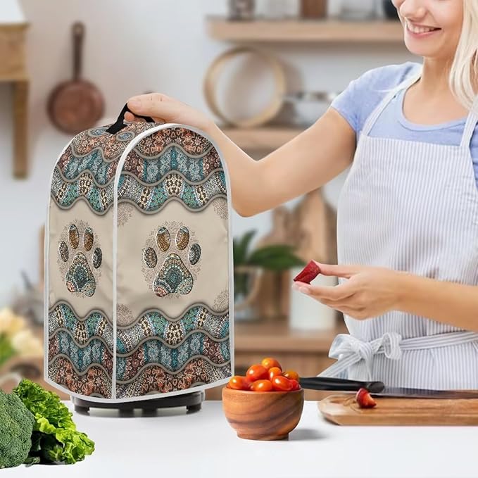 Talayituse Boho Paw Print Blender Dust Cover, Fingerprint Protection Cover for Stand Mixer or Coffee Machine, Home Kitchen Appliance Cover for Stain Dust Resistant Supplies