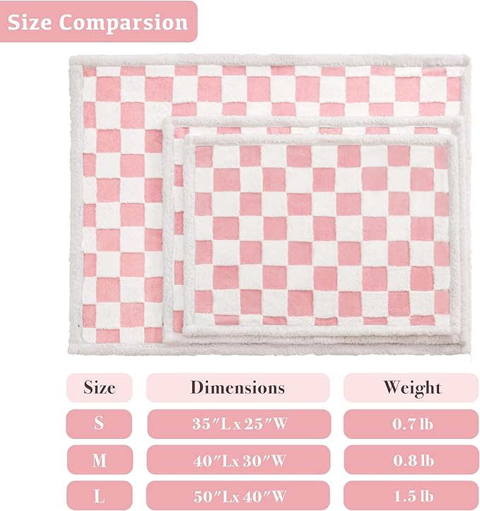 Checkered Dog Blanket, Pink Jacquard Sherpa Blankets for Small Dog and Cats, Cute Girly Women Aesthetic Style Fluffy Fleece Pets Blanket for Couch Protection Washable, 40"x50"