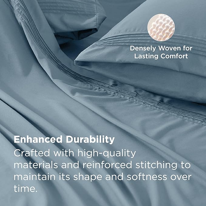 Bedsure Deep Pocket Twin Sheets Set - Fits Mattresses Up to 21 Inches Thick -3 Piece GentleSoft Bed Sheets, Moisture Wicking, Soft & Cooling Bedsheet & Pillowcases, Easy & Secure Fit, Mineral Blue