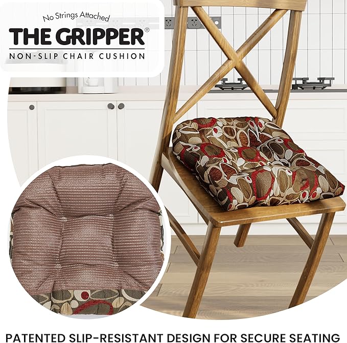 Klear Vu Gripper Overstuffed Universal Non-Slip Dining Chair Cushions for Kitchen Decor or Office Use, U-Shaped Skid-Proof Seat Pad, 17x17 Inches, 2 Count (Pack of 1), Ovation Multi
