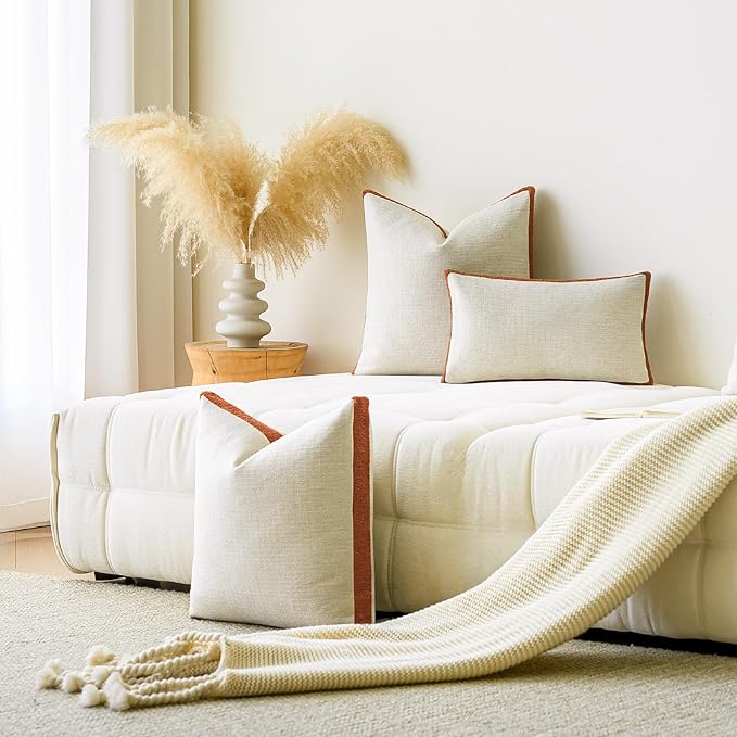 a moment Loop Yarn Linen-Like Pillow Cover Natural Soft Decorative Throw Pillow Case Farmhouse 18x18 Inch, Bohemian Textured Cushion Cover for Sofa Bed, Wrinkle-Resistant Home Decor Orange