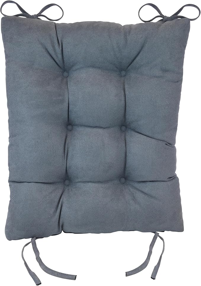 Klear Vu Omega Non-Slip Rocking Chair Cushion Set, Assembled in USA, Thick Padding & Tufted Design, Includes Seat Pad & Back Pillow with Ties, 17x17 Inches, 2-Piece Set, Twillo Bluestone