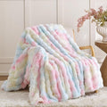 Smoofy Faux Fur Throw Blanket for Couch – Rainbow Fluffy Cozy Rabbit Fleece, Plush Soft Bubble Blanket for Sofa & Bed, for Mom, Warm Fuzzy Home Room Decor Throw 60" x 80"