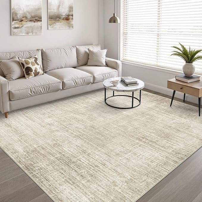 9x12 Area Rug Living Room: Washable Large Neutral Beige Rugs Abstract Soft Modern Stain Resistant Indoor Floor Non-Slip Carpet for Bedroom Nursery Kids Office Playroom Dining Room Under Table Home