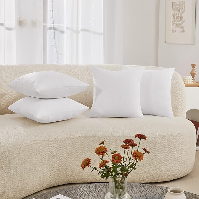 Deconovo Decorative Throw Pillow Covers（Covers ONLY, No Inserts）- Set of 4 Soft Linen Cushion Covers, 18x18 Inch, Green & Machine Washable Pillowcases for Sofa, Bedroom, Living Room Décor, White