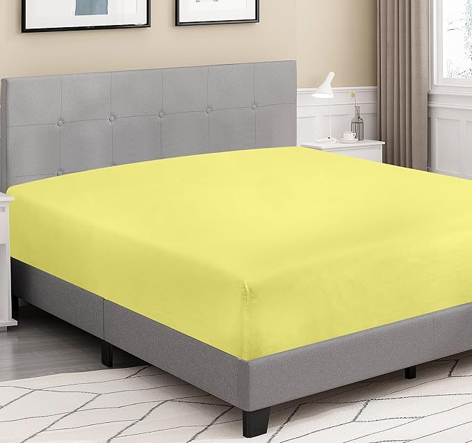 ROYALE LINENS 300 Thread Count 100% Long Staple Combed Cotton Fitted Sheet Full - Super Soft Deep Pocket Bottom Sheet - Fitted Sheets Only - Elastic Sheets (Full, Yellow)