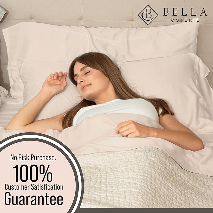 Bella Coterie Luxury Bamboo Viscose Twin XL Size Sheet Set | 100% Organically Grown | Ultra Soft | Cooling for Hot Sleepers | 18" Deep Pocket [Champagne]
