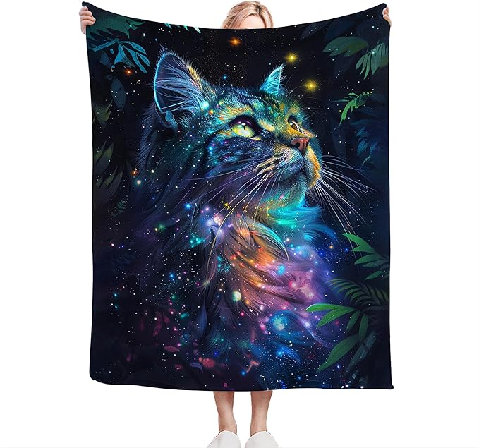 Fantasy Cat Throw - Soft, Warm & Cozy Fleece Blanket for Couch, Sofa & Bed - 50"x40"