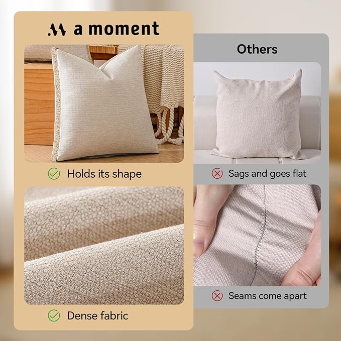 a moment Loop Yarn Linen-Like Pillow Cover Natural Soft Decorative Throw Pillow Case Farmhouse 12x20 Inch, Bohemian Textured Cushion Cover for Sofa Bed, Wrinkle-Resistant Home Decor Beige