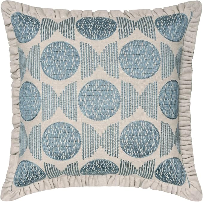 The HomeCentric King/Queen/Twin Blue Decorative Bed Runner King 90"x18" Bed Runner with Two Pillow Cover, Embroidery, Ruffles Bed Scarf on Linen Fabric - Ellara Blue