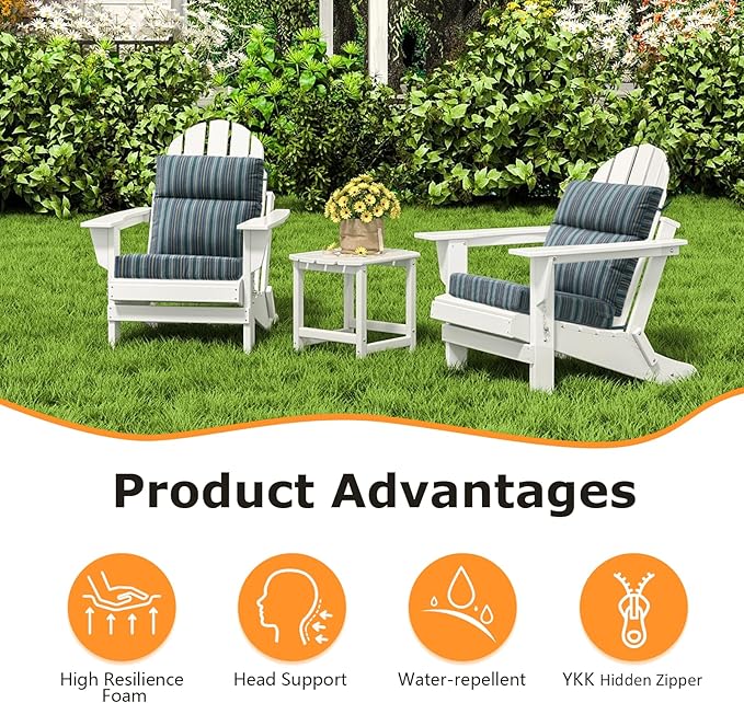 Sunbrella Outdoor High Back Chair Cushion Seat Pads, 44 x 21 Inch Water-Repellent & Fade-Resistant Patio Furniture Cushions with Ties for Adirondack, Rocking Chairs, Troupe Dock