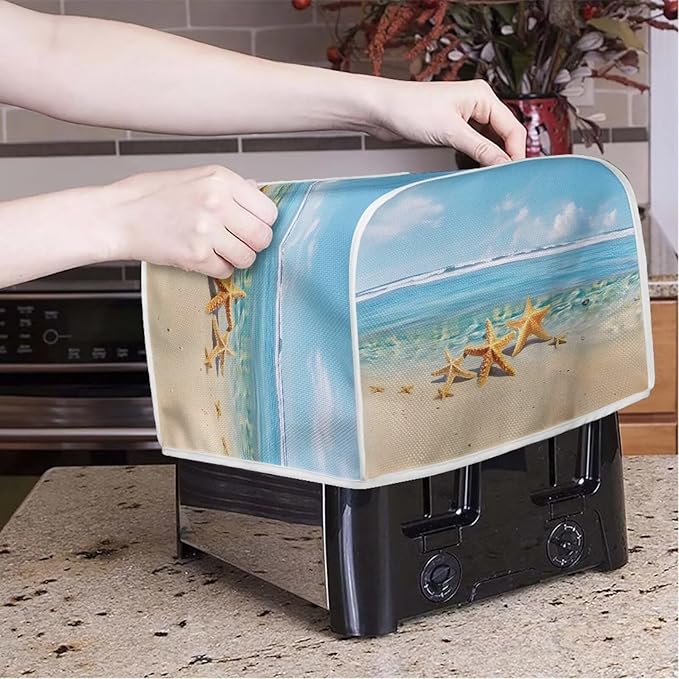 Beach Starfish Print Toaster Cover for Anti-Dust and Fingerprint, Kitchen Small Appliance, Microwave Toaster Oven Cover Decorative Accessories for Kitchen