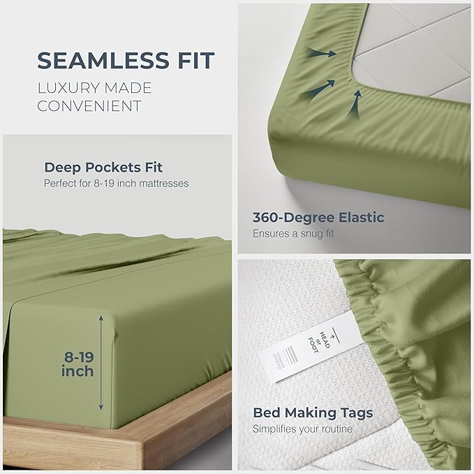 THREAD SPREAD 100% Egyptian Cotton King Size Sheets Set - Luxury 1500 Thread Count Egyptian Cotton Sheets King Size, 17" Deep Pocket, Soft, Cooling Sateen Weave Hotel Quality Bedding Set - Sage Green