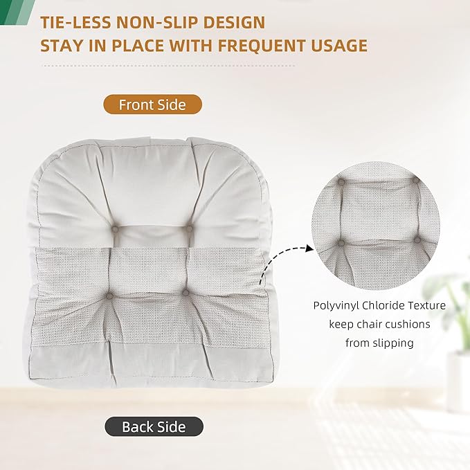 RACE LEAF Patio Chair Cushions 17x17 Inch 4 Pack, Memory Foam Outdoor Seat Cushions Water Resistant with Non-Slip Backing & Tufted Design (Beige)