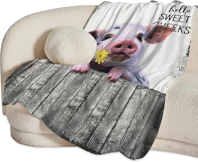 Funny Pig Farm Throw Blanket - Soft, Warm, Cozy Fleece for Couch, Sofa, Bed - 80"x60"