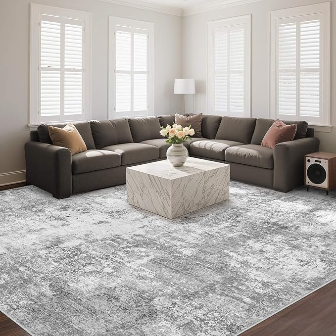 Washable 10X14 Area Rug: Modern Abstract Soft Non-Slip Indoor Rugs - Low Pile Stain Resistant Foldable Rug for Living Room Bedroom Dining Room Playroom Office(Grey 10'x14')