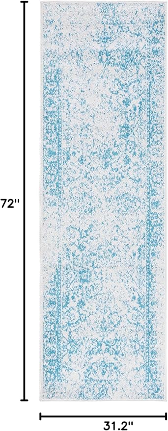 SAFAVIEH Adirondack Collection Runner Rug - 2'6" x 6', Ivory & Teal, Distressed Vintage Floral Design, Non-Shedding & Easy to Clean, Ideal for Hallway, Foyer, Entryway, Bedroom (ADR109D)