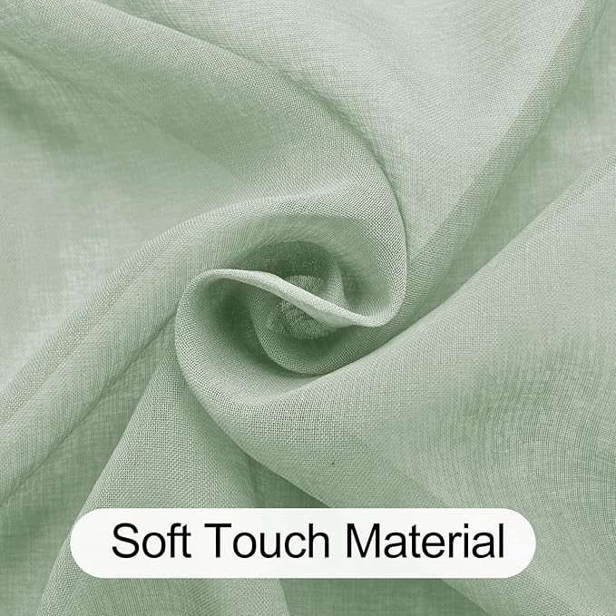 XWZO Semi Transparent Sheer Curtains 95 Inches Long for Bedroom, Soft & Lightweight, Light Filtering Grommet Window Curtains for Living Room, Bean Green, 52 x 95 Inches Long, Set of 2 Panels