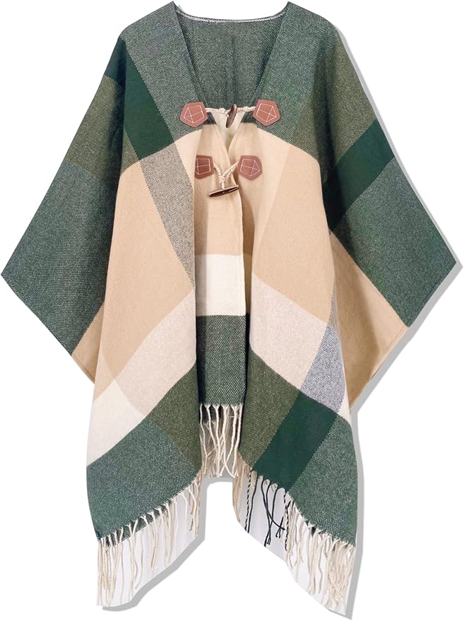 Moss Rose Women's Travel Plaid Shawl Wrap Open Front Poncho Cape for Fall Winter