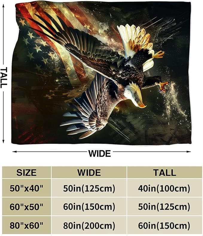 American Eagle Bald Eagle Throw Blanket and Decor With American Flag Design for All Ages - Soft Warm Cozy Fleece for Couch, Sofa, Bed 50"x40"