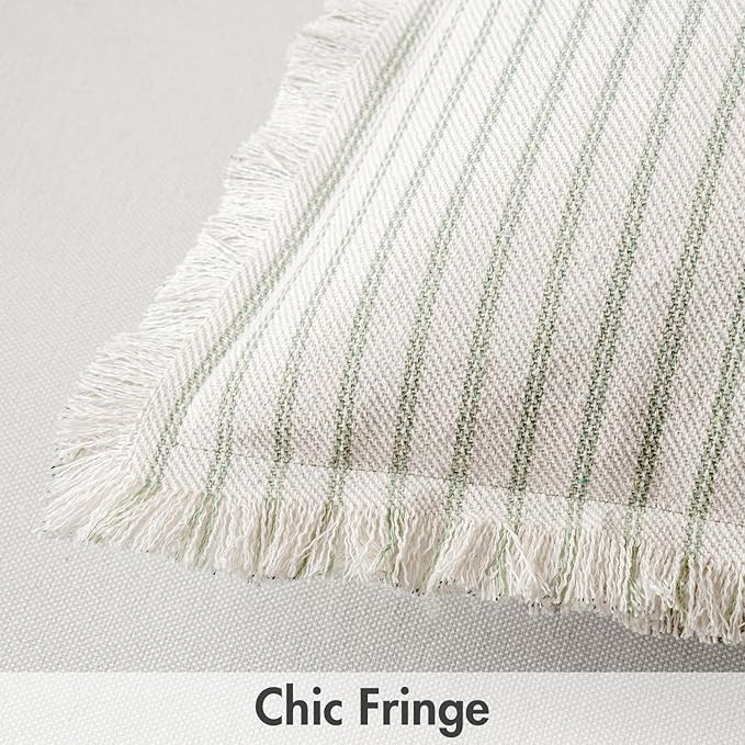 MIULEE Pack of 2 Sage Green Pillow Covers 24x24 Inch Striped Farmhouse Couch Throw Pillow Covers with Fringe Chic Linen Decorative Cushion Eruo Sham for Sofa Living Room Bed Outdoor Home Decor