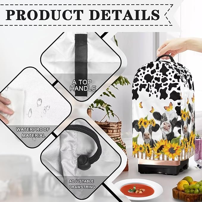 Kitchen Stand Mix Blender Cover with Drawstring Kitchen Appliance Anti Fingerprint Dust Proof Stain Resistant Coffee Maker Food Processor Stand Mixer Cover Sunflower Milk Cow