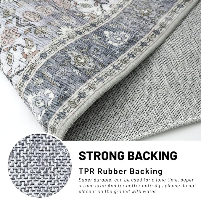KUTA Vintage Area Rugs 5x7 Grey Blue, Washable Rugs for Living Room Ultra Thin Soft Non-Slip Printed Distressed Tribal Traditional Farmhouse Carpet for Bedroom Dining Room Dorm Office Home