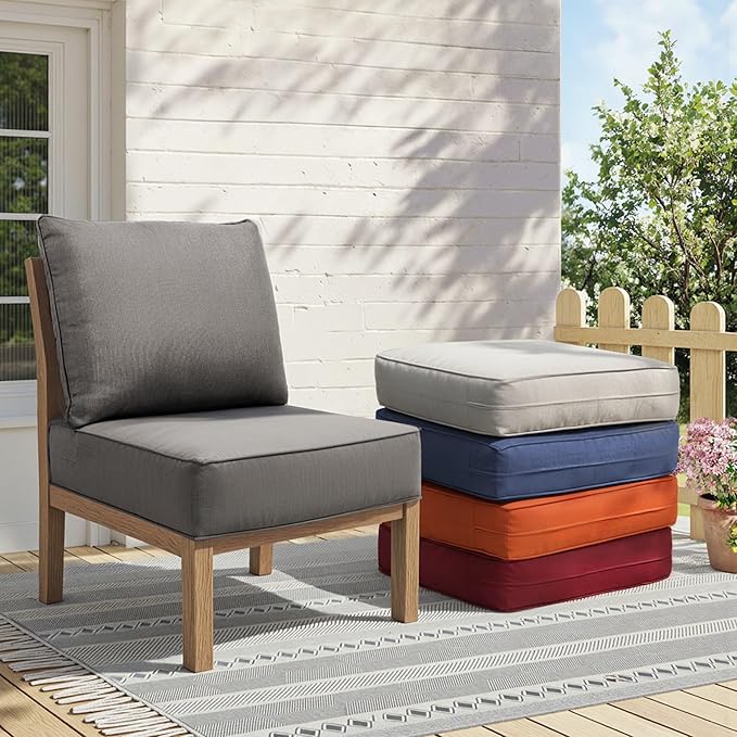 Outdoor Cushion Set for Furniture Patio Furniture, UV Resistant, Water Resistant - 6 Inch Thick Foam Garden Cushions– 24x24 Inch Patio Seat Covers for Chair/Sofa/Couch | Grey | 4-Pack |