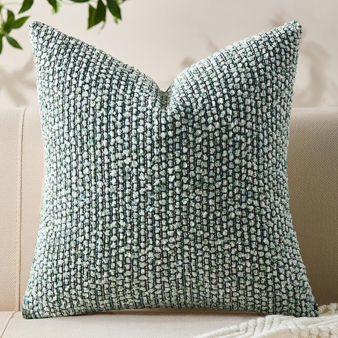Decorative Couch Throw Pillow Covers 22x22 Green Striped Soft Wool Pillow Covers Neutral Textured Boho Cushion Covers for Modern Farmhouse Sofa Bedroom Living Room Decor SY011-D22