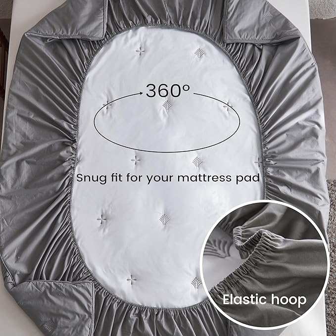 Simple&Opulence Cooling Quilted Mattress Pad – Fitted Sheet Mattress Protector Cover with Elastic Corners, Soft & Breathable, 16 Inch Deep Pocket (Dark Grey,King)