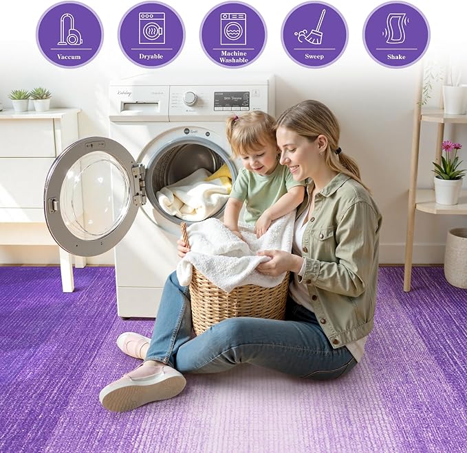 Wonnitar Modern Ombre Washable Round Rugs 5ft, Purple Round Living Room Rug, Soft Circle Bedroom Area Rug, Contemporary Low Pile Large Throw Carpet for Nursery Dining Room (Purple, Round 5ft)